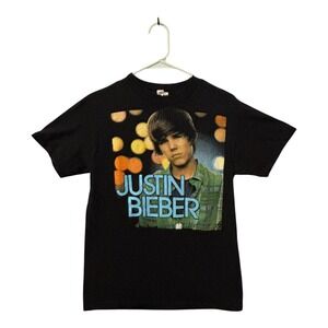 Justin Bieber 2010 Tour Graphic T-Shirt Black Pop Star Y2K